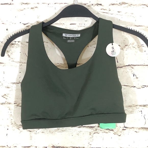 Forever 21 Other - NWT olive green cut out back sports bra small